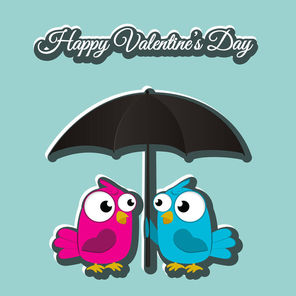 Cute and happy birds with hearts. Birds in love. Valentine's Day. Love forever. Birds and hearts. Isolated. Postcard. Wedding card. - Vektor, obrázek