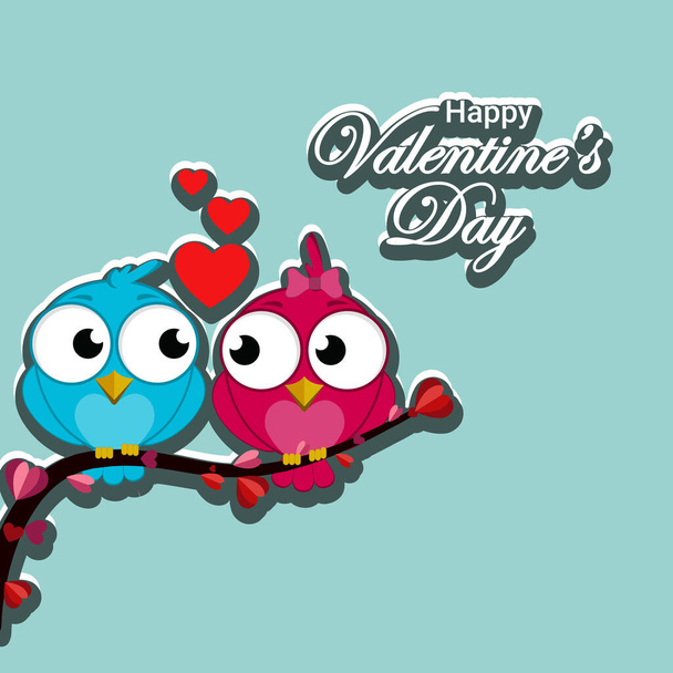 Cute and happy birds with hearts. Birds in love. Valentine's Day. Love forever. Birds and hearts. Isolated. Postcard. Wedding card. - Vector, Imagen