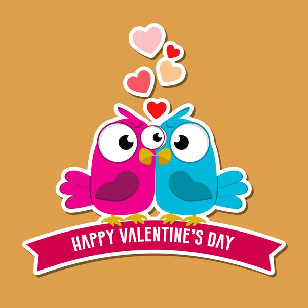 Cute and happy birds with hearts. Birds in love. Valentine's Day. Love forever. Birds and hearts. Isolated. Postcard. Wedding card. - Vektor, kép