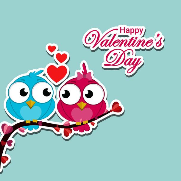 Cute and happy birds with hearts. Birds in love. Valentine's Day. Love forever. Birds and hearts. Isolated. Postcard. Wedding card. - Vettoriali, immagini