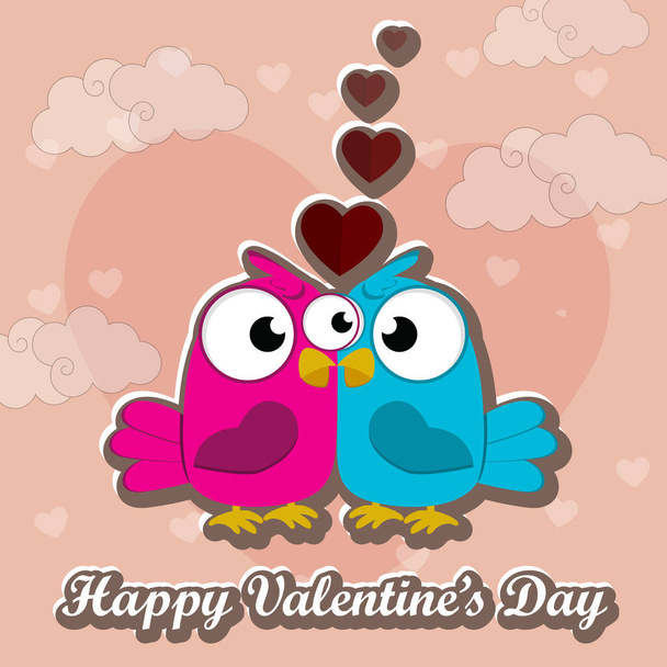 Cute and happy birds with hearts. Birds in love. Valentine's Day. Love forever. Birds and hearts. Isolated. Postcard. Wedding card. - Vector, Image