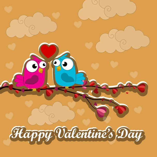 Cute and happy birds with hearts. Birds in love. Valentine's Day. Love forever. Birds and hearts. Isolated. Postcard. Wedding card. - Вектор, зображення