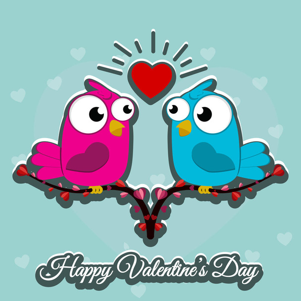 Cute and happy birds with hearts. Birds in love. Valentine's Day. Love forever. Birds and hearts. Isolated. Postcard. Wedding card. - Vektor, Bild