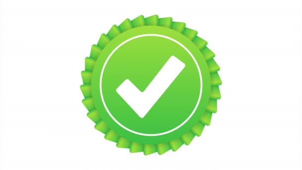 Check mark. Green approved star sticker on white background. stock illustration. - Footage, Video