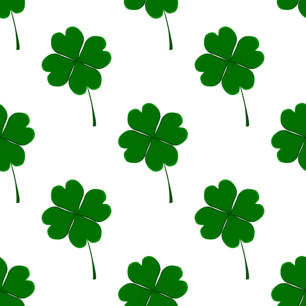 テーマのイラストアイルランドの休日聖パトリックの日、シームレスな緑のシャムロッククローバー。パターンセントパトリックの日は、多くの同一のシャムロッククローバーで構成されます。聖パトリックの日のための緑のシャーロックメインクローバー. - ベクター画像