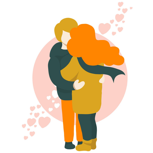 man in love hugs woman, flat style illustration - Vector, Image