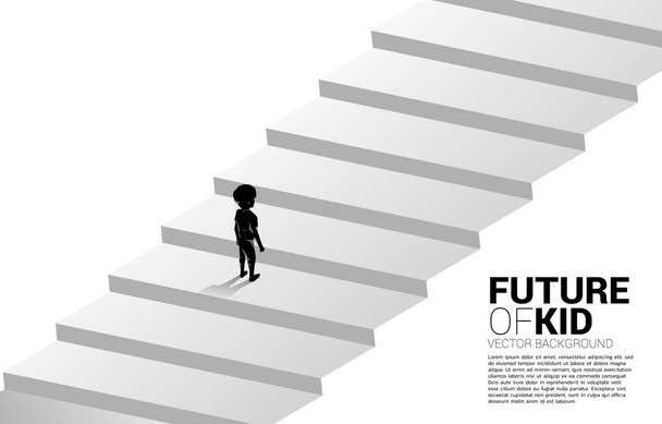 Egy fiú sziluettje áll a lépcsőn. Az oktatási megoldás koncepciója és a gyermekek jövője. - Vektor, kép
