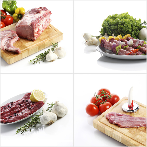 Composição de colagem de várias carnes
 - Foto, Imagem