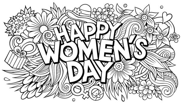Happy Womans Day hand drawn cartoon doodles illustration. Funny holiday design. - Valokuva, kuva
