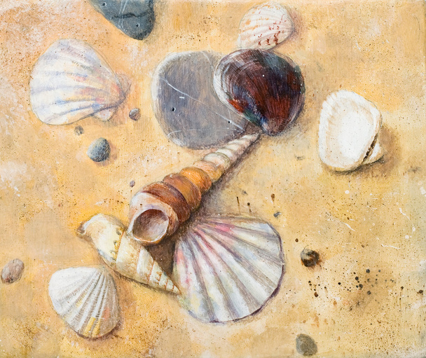 Seashells on the sand - Фото, изображение