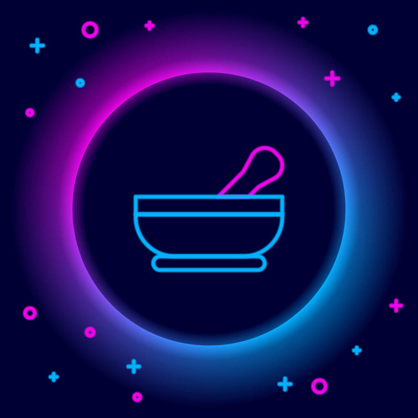 Glowing neon line Mortar and pestle icon isolated on black background. Colorful outline concept. Vector - Vector, Image