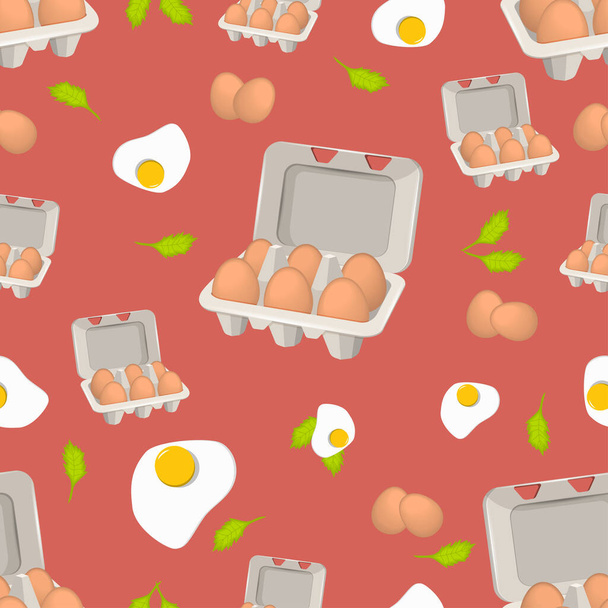 Pattern of eggs in box on red background. vector illustration. - Vector, Image