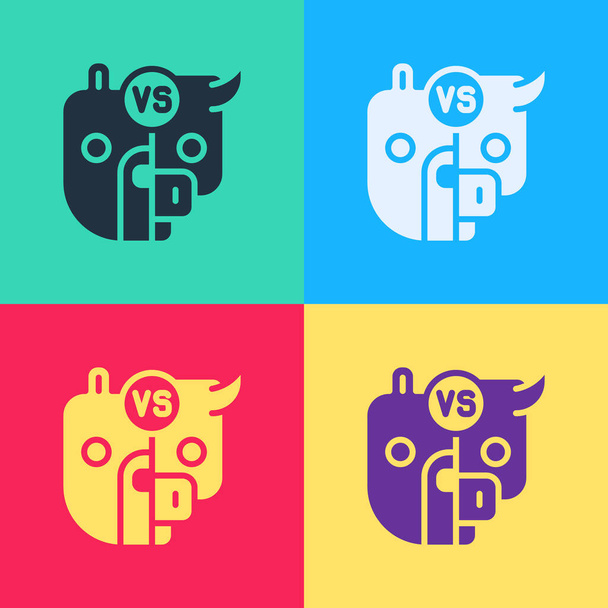 Pop art Bull and bear symbols of stock market trends icon isolated on color background. The growing and falling market. Wild Animals.  Vector. - Vektori, kuva