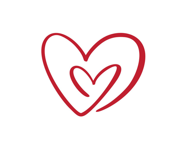 Deux cœurs florissants dessinés à la main. Vector cut linked holiday Valentine card calligraphie d'amour faite à la main. Décor pour l'accueil, logo, superpositions de photos, découpe, flyer, poster design - Vecteur, image