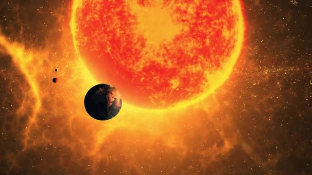 Maa ja kuuma hehkuva aurinko avaruudessa - Materiaali, video