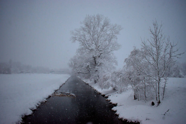 Paisaje en Vaduz en Liechtenstein desaparece en una gran cantidad de nieve fresca 14.1.2021 - Foto, imagen