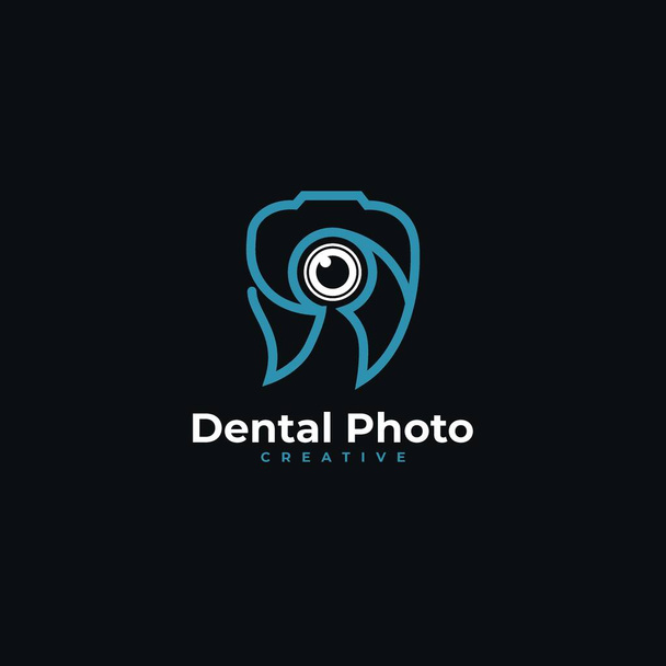 歯科用写真の創造-歯とシャッターフレームのアイコンのロゴのコンセプトベクトルイラスト - ベクター画像