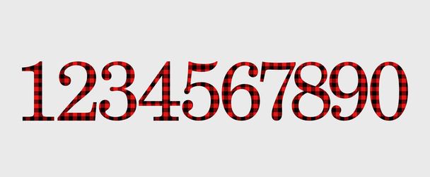 Μοντέρνοι αριθμοί από μαύρο και κόκκινο καρό ύφασμα για απλικέ, καταμέτρηση, μαθηματικά, εκτύπωση σε ύφασμα, ράψιμο.  - Φωτογραφία, εικόνα