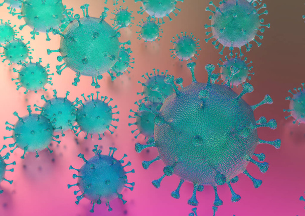3D-Renderbild von Coronavirus-Zellen und Impfstoff  - Foto, Bild