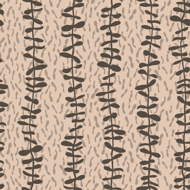 Patrón de ramas verticales de eucalipto monocromo con formas punteadas abstractas. Diseño de patrones sin costura vectorial para textiles, moda, papel, embalaje y marca - Vector, Imagen