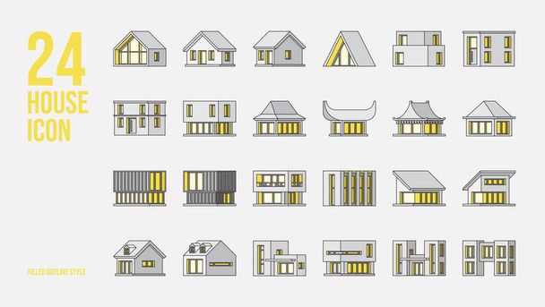 24 Icona di casa in pieno stile contorno - Vettoriali, immagini