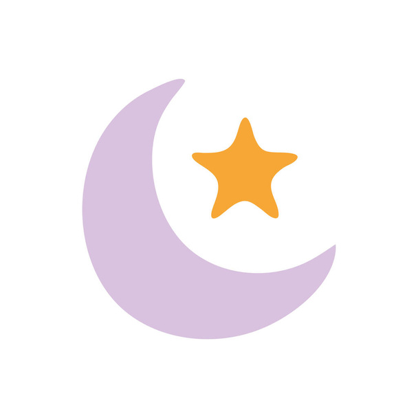luna púrpura con una estrella naranja - Vector, imagen