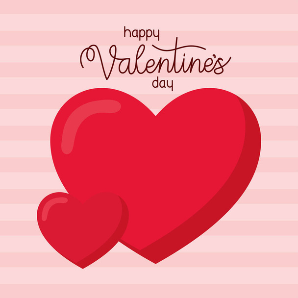 happy valentines day lettering and two hearts - Vector, Image