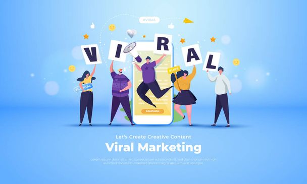 Emberek csoportja vírusos kampány illusztráció koncepció, Virális marketing illusztráció - Vektor, kép