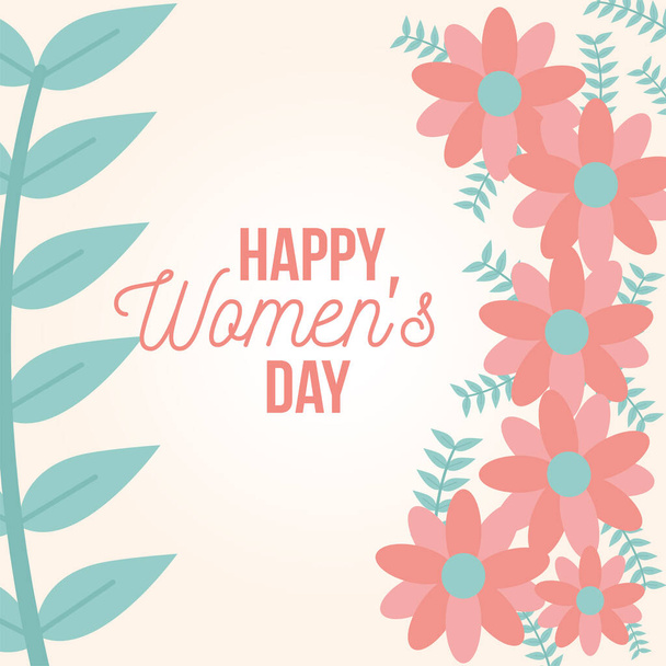 happy womens day poster with flowers and plants - Vecteur, image