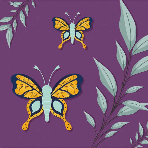 par de mariposas con un color dorado - Vector, imagen