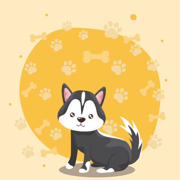 cute siberian little dog sitting pet on paws background - ベクター画像