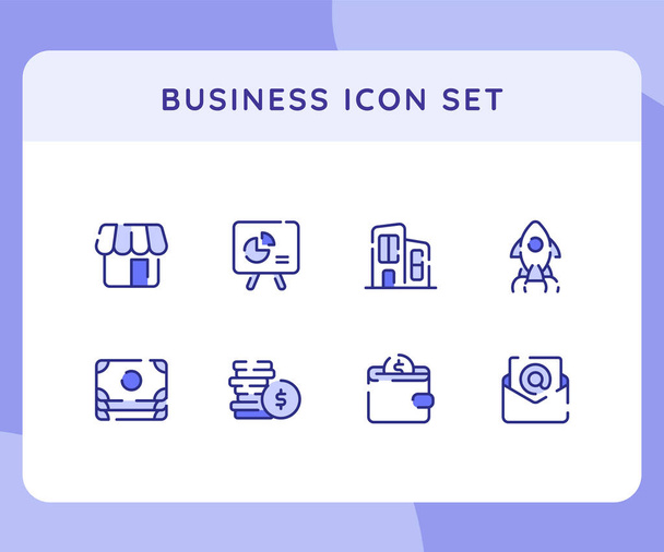 business icon ikonok készlet gyűjtemény gyűjtemények csomag pénz pénztárca tulajdonság indul áruház fehér elszigetelt háttér vázlatos stílus vektor design illusztráció - Vektor, kép