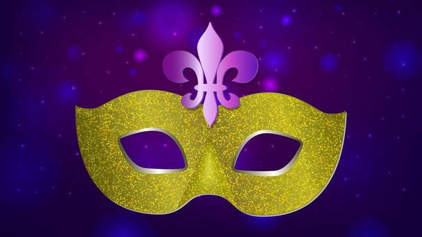 Beautiful pattern dark night background with flashes of light, carnival mask. Mardi Gras Party. Venetian carnival mardi gras party. Ideal for greeting card, poster, header for website. Vector - Vector, Image