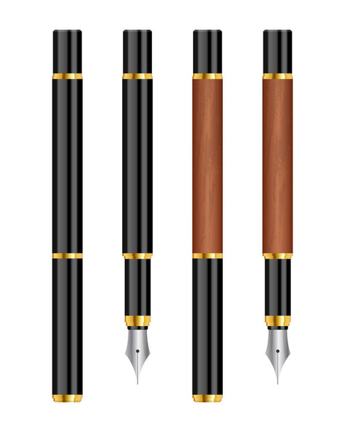 Fountain pen set vector illustration isolated on white background - Vetor, Imagem