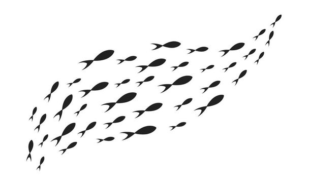 Silhouetten Fischschule mit Meereslebewesen in verschiedenen Größen schwimmende Fische flachen Stil Design Vektor Illustration. - Vektor, Bild