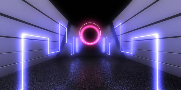 3D абстрактний фон з неоновими вогнями. Неоновий тунель. Будівництво простору. 3d ілюстрація
 - Фото, зображення
