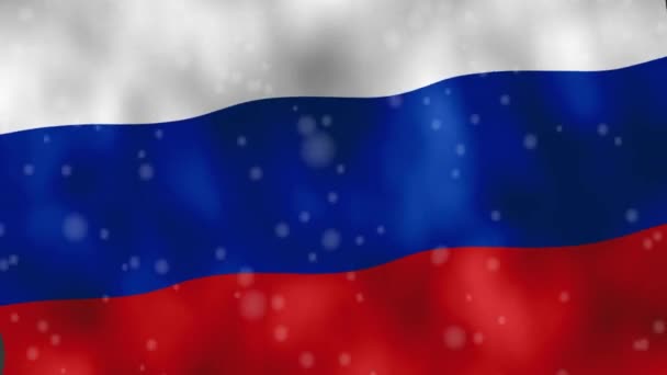 Bandiera russa animata sventola nel vento con la neve che cade. - Filmati, video