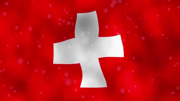 Реалистичная анимация. размахивая швейцарским флагом с сильным снегопадом впереди - Кадры, видео