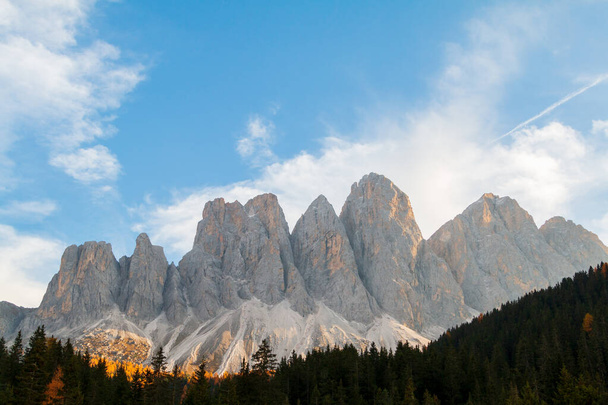 Beautiful Dolomites, Odle mountain range, Seceda mountains near the village of Santa Maddalena, Trentino Alto Adige province, Val di Funes valley in South Tyrol, Italy - Photo, Image