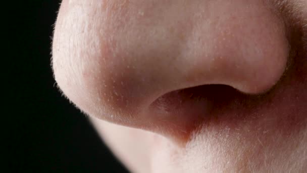 Primer plano de vídeo de la nariz femenina con fosas nasales - Imágenes, Vídeo