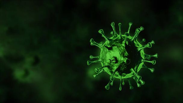 ?bacteria del oronavirus primer plano sobre fondo verde. Renderizado 3D. - Foto, Imagen