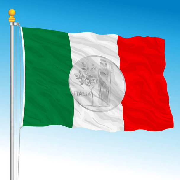 Ιταλική σημαία με το κεντρικό σύμβολο των παλαιών 100 λιρών, Ιταλία, παραδοσιακό vintage νόμισμα, διανυσματική απεικόνιση  - Διάνυσμα, εικόνα