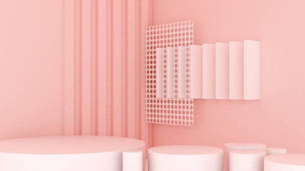 Pink white light background, studio and pedestal. 3d illustration, 3d rendering. - Фото, изображение