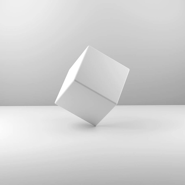 Геометрический реальный пластиковый куб на белом фоне. 3d иллюстрация - Фото, изображение