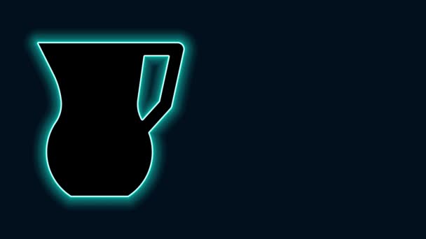 Leuchtendes neonfarbenes Glas mit Wassersymbol auf schwarzem Hintergrund. Wasserkocher für Wasser vorhanden. Glaskaraffe mit Trinkwasser. 4K Video Motion Grafik Animation - Filmmaterial, Video