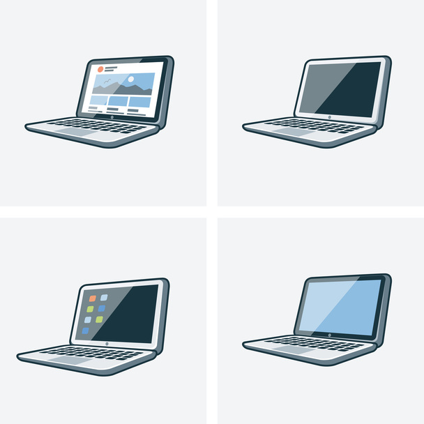 Набір з чотирьох піктограм ноутбука
  - Вектор, зображення