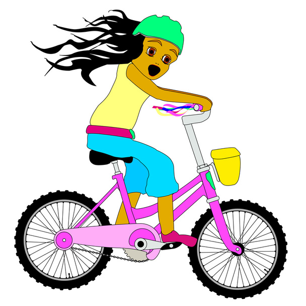 Little Girl on Bicycle - Vector, Image