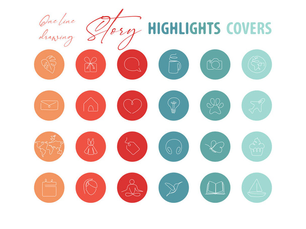 Social Media Highlights Stories Covers. Handgezeichnete Symbole und Farbpalette - Vektor, Bild