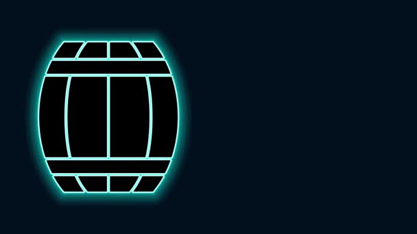 Glowing neon line Gun powder barrel icon isolated on black background. TNT dynamite wooden old barrel. 4K Video motion graphic animation - Footage, Video