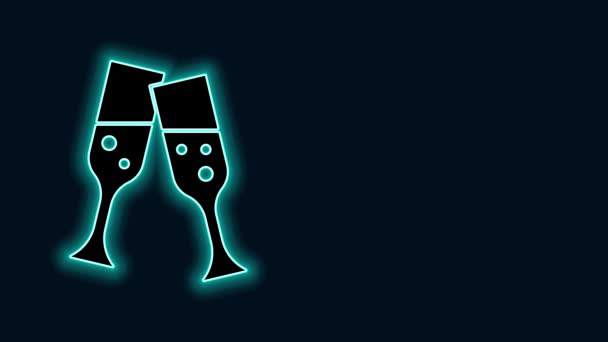 Leuchtende Neon-Linie Glas Champagner-Symbol isoliert auf schwarzem Hintergrund. 4K Video Motion Grafik Animation - Filmmaterial, Video